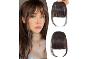 DYBEAUTYHAIR Clip in Fringe - Bangs Hair Clip in Bangs 100% Real Human Hair Extensions clip on air bangs for Women Fringe with Temples Hairpieces Curved Bangs (Dark Brown, Neat Bangs)