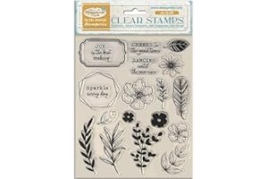 Stamperia - Acrylic Stamp for Scrapbooking, Albums, Card Making, Bullet Journalling and More, Transparent, Long Lasting, Easy to Clean, Perfect for Crafts and Gifting (Masquerade, Flowers and Labels)