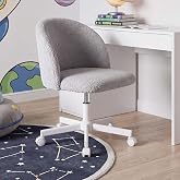 duehome | Desk Chair Upholstered in Shearling Fabric, Candy Model, Light Grey Finish, Measurements: 45.5cm (W) x 47cm (L) x 7