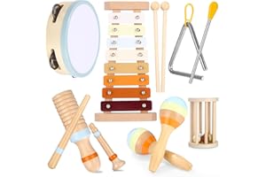 Exyvox Musikinstrumente für Kinder, 12 PCS Baby-Musikinstrumente, Kinderspielzeug Ab 2 Jahre, Musikinstrumente Musical Instruments Set, Percussion-Instrumente Set mit Xylophon, Holzspielzeug.