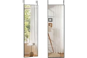 RELAX4LIFE Over the Door Mirror, 120 x 37cm Full Length HD Glass Mirror with Hooks, Wall Mounted Hanging Mirror for Bathroom Bedroom Wardrobe (Black)