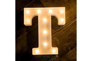Foaky LED Letter Lights Sign 26 Alphabet Light Up Letters Sign for Night Light Wedding Birthday Party Battery Powered Christmas Lamp Home Bar Decoration (T)
