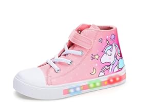 FUNCOO PLUS Boys Girls Trainers Kids High-Top Flashing Canvas Shoes Unisex Child Light Up Lightweight Casual Shoes