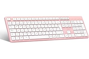 LeadsaiL Teclado Inalámbrico Rosa QWERTY Español Teclado USB Ergonómico Inalámbrico de Tamaño Completo, Teclado Numérico Teclas, 12 Accesos Directos Multimedia para Windows Mac PC Ordenador Portátil