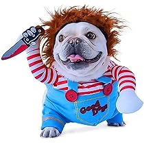 Halloween Chucky Dog Costume Outfit with Knife Wig Funny Dog ...