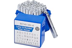 BENECREAT 36 juego de Sellos de Metal con Letras Y Números de 1/4" y 6mm, Sello de Acero Al Carbono Galvanizado con AZ, 0-8, Signo & para Marcar con Tinta Sobre Metal Y Madera