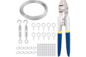TooTaci 20M Wire Rope with Turnbuckles Kit, 1.5mm Steel Cable with Swager Wire Crimping Tool, 2 in 1 Cutter & Crimper Tool, Ideal for Garden Trellis, Fence, and Railing Cable Installations