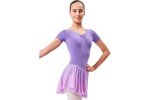 tanzmuster ® Ballettkleid Mädchen Kurzarm - Betty - Gr. 92-170 - Glitzersteine - Baumwolle - Ballettbody Kinder Ballett Trikot