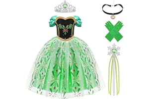 Aomig Robe Elsa Enfant de Princesse, Costume Princesse avec Accessoires de Baguette Magique Princesse Couronne, Elsa Anna Déguisement Princesse Costume Habillage pour Halloween Noël Cosplay