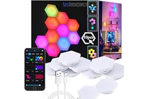 HEDCINLT - Smart Hexagon Lights, Hexagonal LED Light App, Remote Control and Music Sync, USB and Type-C Features, Modern RGB Wall Panels for Home Decor