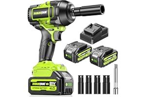 ROBUSTRUE Robusta llave de impacto sin cable Par máximo 1100N.m, 2 baterías Li-Ion 4.0Ah llave de impacto con cargador rápido, motor sin escobillas 21V Llave de impacto eléctrica