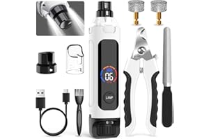 2TRUL Dog Nail Grinder 6-Speed with LED Display, Dog & Cat Nail Clippers and Trimmers, Pet Nail Grinder with 2 LED Lights - Super Quiet Rechargeable Claw Trimmer for Large Medium Small Puppy Dogs/Cats