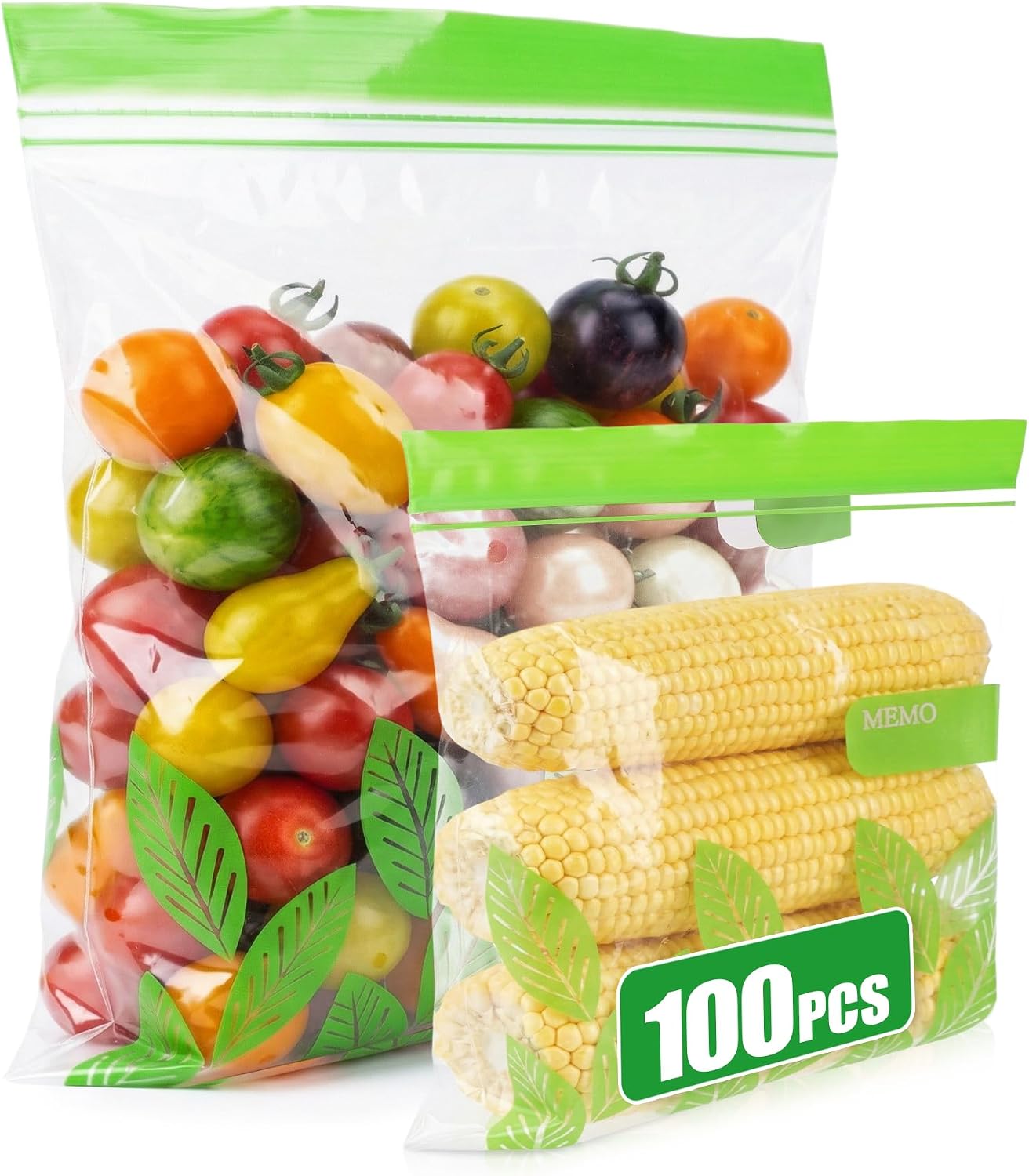 Acual 100 Bolsas Congelación Reutilizables - Bolsas Grandes con Cierre Zip Hermético, Bolsas de Almacenamiento Alimentos Sin BPA para Batch Cooking, Frutas, Sandwich, Nevera y Congelador - 1.1L & 4.5L