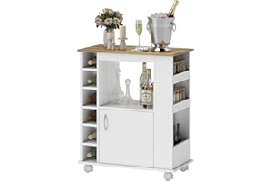 HOMCOM Carrello da Cucina con Ruote a Freno e Ripiani Regolabili, Isola per Cucina con Armadietto, 6 Portabottiglie Vino e 3 Ripiani Laterali, 75x39.5x88 cm, Bianco