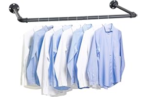 FLY HAWK Portant à Vêtement Industriel, 120cm Porte à Vêtements Manteaux en Acier inoxydable Amovible Rustique à Fixation Murale, Porte Vêtements Murale Rétro Style Loft pour Magasin, Salon, Armoire/Noir Mat