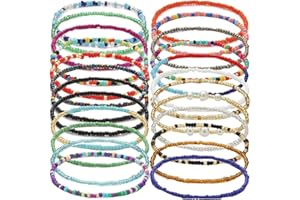 Lucktao 24 Stück bunte Perlen fußkette,Boho fußkette damen,Handgefertigte Perlen Fußkettchen,fusskettenchen, Perlen Fußkettchen Set Strand Boho Mädchen Frauenc für Damen und Mädchen verstellbares.…