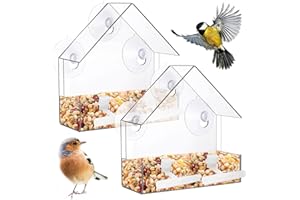Zeqeey Mangiatoia per uccelli per finestre piccole in acrilico trasparente con ventose e palo in piedi per l'alimentazione di piccoli fringuelli selvatici pettirosso Chickadees passero
