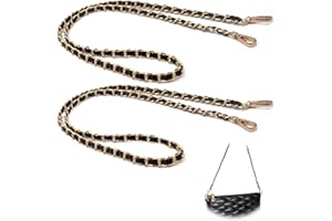 KGGZKG 2 Stück Taschenkette 120cm Metall Handykette Gold Taschengurt Kette für tasche Bag Chain Taschenriemen Flacher Kettenriemen Handtaschenketten Umhängetasche Handtasche Geldbörse Ersatz (Gold/Schwarz)