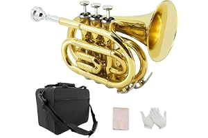 YoungMonic Pocket trumpet Bb platt mässing trumpet för nybörjare studenter med 7C munstycke som bär hårt fodral rengöringsduk handskar