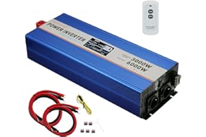 MOVFFGGRM 3000W Reiner Sinus-Wellen-Wechselrichter Peak-6000 Watt, DC 24V zu 230V, mit 2xAC, 2xUSB-Anschluss, 18W Typ-C Schnellladeanschluss, LCD-Digitalanzeige, drahtloser Fernsteuerungsschalter