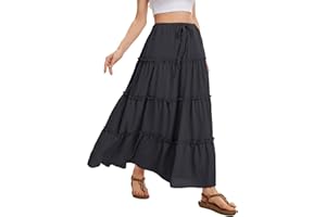 WUWUSKY Rock Damen Sommer Maxi Rock Elegant Lang Hohe Taille Sommerrock Casual A-Line Freizeitrock mit 2 Taschen
