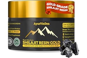 AyurVinDea Pure Shilajit Resin 30g – Himalayan Shilajit with 24K Gold and Ashwagandha – Rich in Minerals and Fulvic Acid – Natural Support for Energy, Strength & Vitality – 60 Day Supply – Vegan