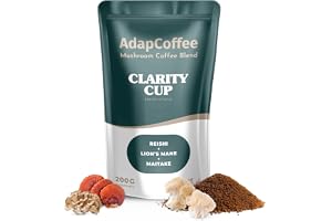 AdapCoffee – Clarity Cup – Instantkaffe med adaptogena svampar – Lion’s Mane, Reishi, Maitake – Fokus och Vitalitet – Fyllig smak av rå kakao – 200 g – 50