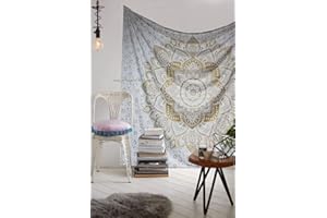 raajsee Metallic Gold Tapestry Wall Hanging Mandala-Bohemian Dorm Decor Hippie Tapestries-Boho Bedding Golden bedspread yoga mat throw Twin (52x82 Inches / 132x208 Cms)