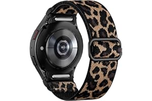 Mastten Nylon Elastisches Armband für Samsung Galaxy Watch 7/6/5/4 Armband 40mm 44mm/Galaxy Watch 6 4 Classic/5 pro/FE, Keine Lücke Schnellverschluss Sport Band für Damen Herren, Leopard
