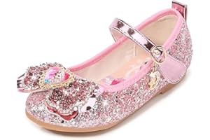 FSTORY&WINYEE FStory & Winyee Girls Princess Shoes Kids ELSA Sandals Party Glitter Crystal Shoes Flat Girls Costume Accessories Carnival Fancy Dress Party Performance Fancy Dress Dance Ball Large 24-35 3-11 Years - Pink -