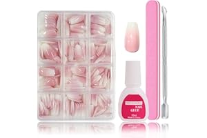 SONGQEE Falsche Nägel Tips Set - 240 Stück Französisch Falsche Nägel Zum Aufkleben - Weiß Rosa Gradient Design Künstliche Nägel Ballerina Nail Art Manicure Fake Nails für Damen und Frauen (Gradient Baby Pink)