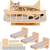 Cat Wall Hammock with 3 Steps, Shelves for Climbing Cats Climbing Shelves, Wooden Ladder for Cats Indoor Wall Shelf for Playi