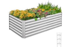 ‎QUICTENT Quictent Hochbeet Pflanzkasten aus Metall, 180 x 90 x 56cm Kräuterbeet ohne Boden für Garten, Freistehendes Gemüsebeet mit Tomatenkäfigen,Silber