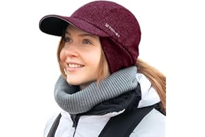 TOP-EX M/L/XL Water-Repellent Winter Baseball Cap with Ear Flap for Women Running Beanie Hat with Ponytail Hole Reflective Warm Fleece Lining Hat