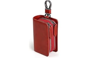 VISOUL Estuches de Llave Coche del Cuero Genuino, Estilo Vendimia Llavero para Cocheen Piel Estuches de Cuero Portátiles para Llaves con Doble Cremallera Bolsa Llaves para Hombres