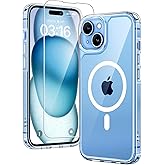 TAURI Magnetic Case for iPhone 15 6.1", Transparent | [Not Yellowing] with HD Screen Protectors, [15 FT Grade Protection] Enh
