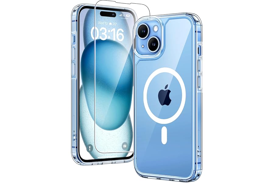 TAURI Coque Magnétique pour iPhone 15,Transparent | avec Protection D'écran, Compatible avec MagSafe, Anti-Choc Mince et Anti