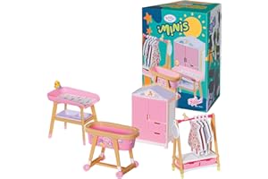 BABY born Minis Playset Möbelset mit Kleiderschrank, Kleiderstange, Stubenwagen und Wickeltisch, 906163 Zapf Creation, Weiß" Oder "Na