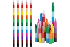 DAVIDJAMESCLARKE 16 Pezzi Matite Colorate Impilabili in 12 colori, Matite Colorate Blocchi,Pastelli Colorati Blocchi Costruzione,Facili Tenere Lavabili e Sicuri Matite, per bambini,pensierini