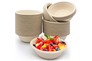RZMZBY Bols en Papier Jetables 100 Pièces - 350ml | Bols Biodégradables en Bagasse de Canne à Sucre | Vaisselle Jetable Compostable et Écologique | Pour Fêtes, Pique-niques, Maison