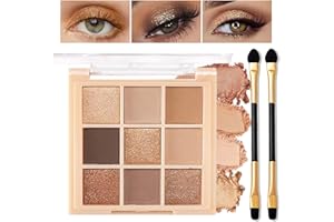 MIKLOVEN Matt & Shimmering Nude-Brown Eyeshadow Palette, 9 Blendable Waterproof Shades, Highly Pigmented, Long-Lasting Eye Shadow Makeup, Ideal for Smokey & Everyday Neutral Look with Brushes