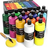 Nicpro Acrylic Paint Set 14 x 500 ml, Large Jar of Acrylic Paint in 14 | Rich Art Non-Toxic Paint Supplies for Multi-Surface