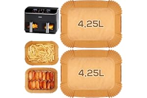 ‎YQL YQL Airfryer Backpapier für Cosori Heißluftfritteuse 2 Kammern Airfryer 8,5L, Air Fryer Zubehör für Cosori CAF-R901-AEU Doppel-Heißluftfritteuse/Cookwise Dual Zone 9L, 100 Stück Air Fryer Einsatz