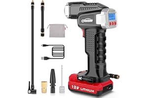 Oasser Tyre Inflator Portable Air Compressor Cordless Tyre Pump for Cars Motorcycles Bicycles with Digital Pressure Gauge 2000mAh Lithium Battery USB Charging 120PSI P2A