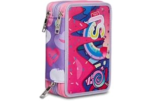 SJ GANG STYLE JAM GANG SJ Gang Astuccio Scuola Elementare 3 Zip, Rosa, Fantabulous da SJ, Portapenne Triplo Scomparto Completo di Penne, Matite, Colori, Accessori Zaino, Scuola, Banbina