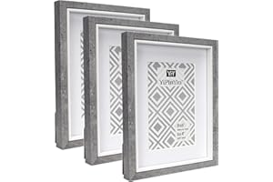 YIPINYIN 6 X 8 '' /A5 Cement Grey & White Two Tone picture Frame Set Of 3 With Mount for 6 x 4'',Stylish A5 inlay Picture Frame Inch 3 Pack, 6 x 4'' photo frame With Glass Window For Wallmounted & Desk Top
