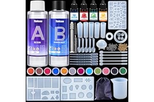 TAILCAS Kit Epossidica Trasparente, Stampi per Resina Rapporto 1:1 Starter Kit per Principianti, 200 ml Resina e Indurente, Pigmenti, Glitter, Misurini, Ottimo per Artigianato, Gioielli, Legno
