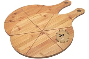 hausleben Pizzateller 33cm holz (2er-3er-4er Set) - Pizzabrett groß mit Griff, Platzteller, Pizzabrett rund, pizza holzbrett, pizza plate, pizza schneiderbrett, Serviceteller