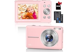 UMIPYIZA Digitalkamera Fotokamera Kompaktkamera mit 32GB Karte, 44MP 1080P HD Fotoapparat 2,4 '' LCD 16X Digital Zoom Wiederaufladbare Digital Kamera für Kinder, Teenager, Anfänger, Jungen, Mädchen(Rosa)