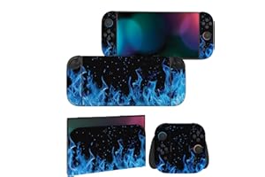 ‎PLAYVITAL PlayVital Komplettschutz Folien-Set für Nintendo Switch 2 Konsole & Joy Con, Individuell gestaltete Vinyl-Aufkleber Zubehör für Nintendo Switch 2, Dock und Handgriffe – Blue Flame